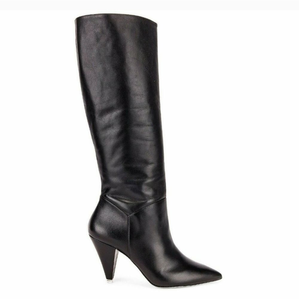 Black Suede Studio Karla Leather Kitten Heel Boots Pointy Toe Size 8 Black